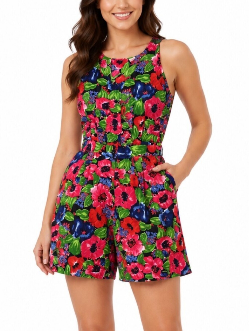 Kathryn Deene New York ~Woman Size 14~ Blue/Red Floral Print Romper.